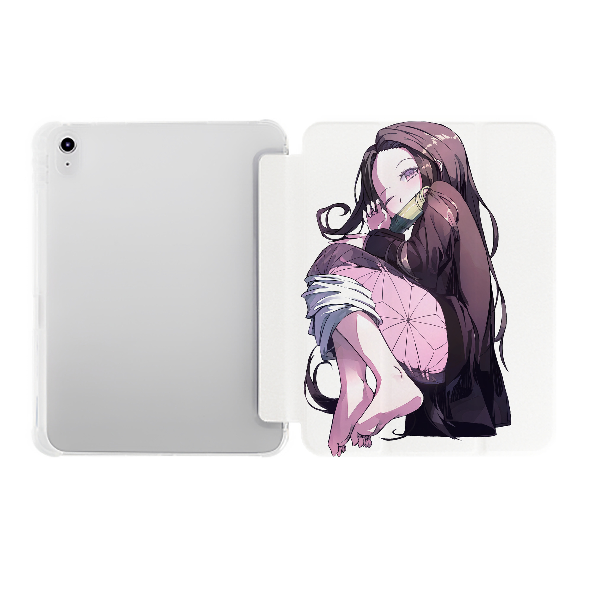 （画像用） 鬼滅の刃（きめつのやいば）竈門 禰󠄀豆子／かまど ねずこ Kamado Nezuko IPad ケース ペン収納付き 三つ折りスタンド PUレザー×シリコン 対応機種9.5/10.5/10.9インチ